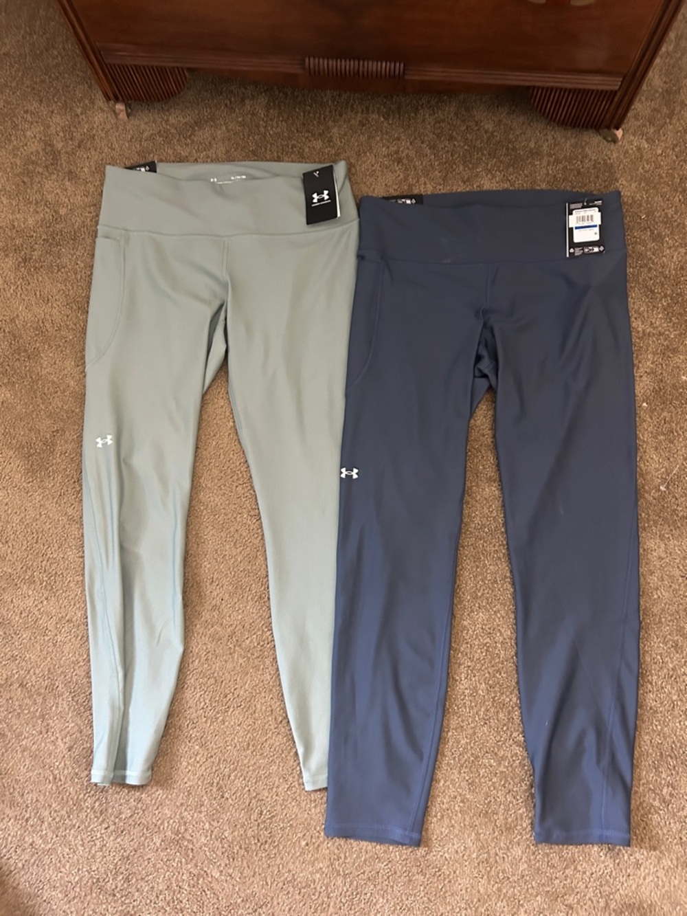 Under Armour Women's Leggings - Sage Green & Navy Blue selling as a set of 2